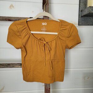 SO Mustard Crop Top With Bow Size Small